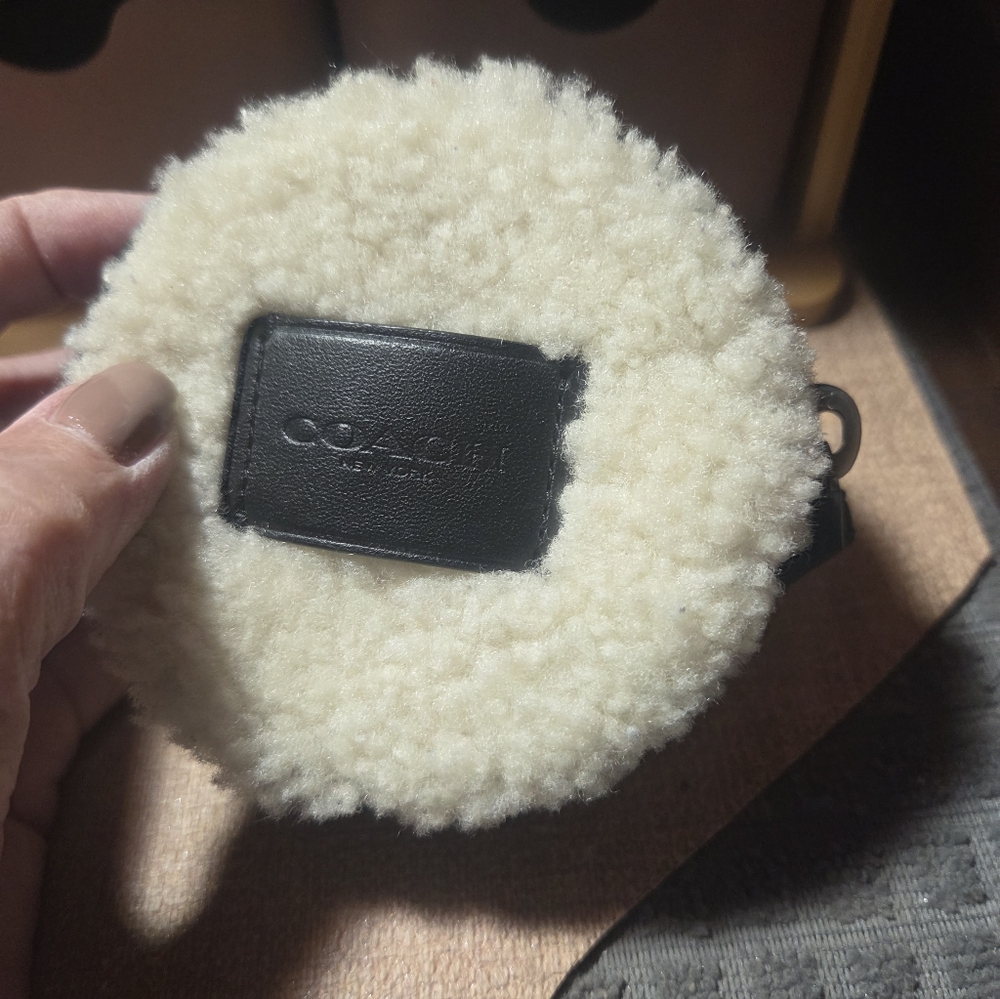 Coach Cream and Black Shearling Coin Holder